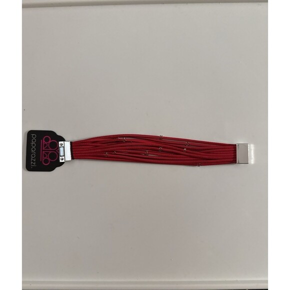 Paparazzi Fearlessly Layard Red Urban Bracelet - Multi-strand Rhine  Magnetic - Picture 2 of 5